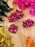 Wedding comb with dried and preserved flowers in orange, bright pink, yellow, and green - Wedding comb - Wedding bracelet Boutonniere
