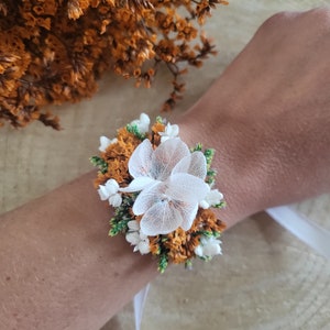 Dried & preserved flower ribbon wedding bracelet in pink, green, blue, yellow, orange, and fuchsia. Bride/bridesmaid bracelet. Children's bracelet. image 10