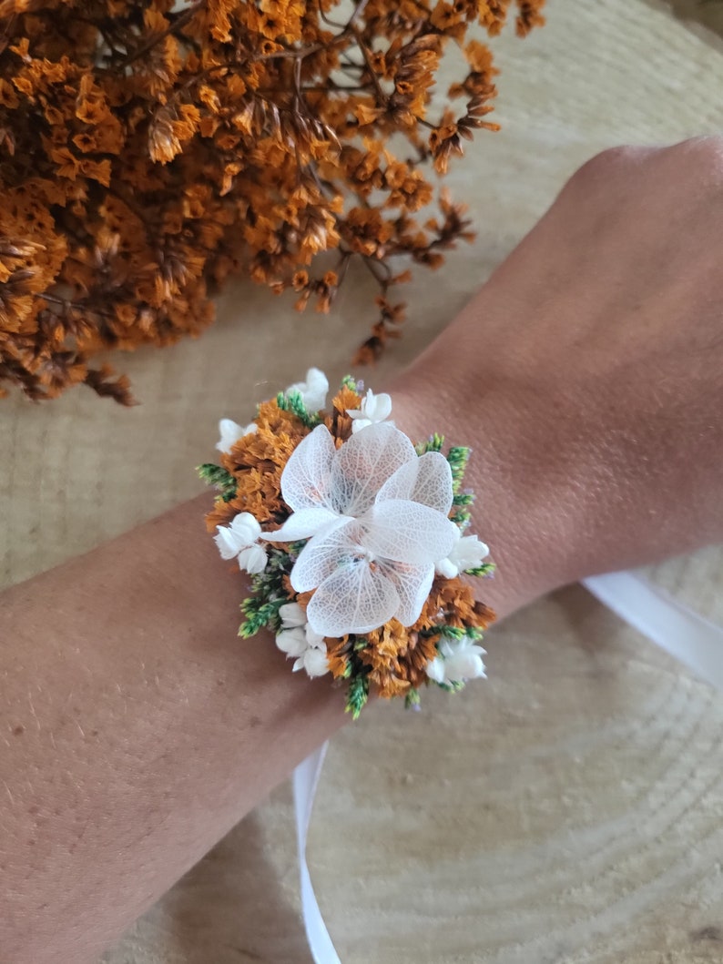 Dried & preserved flower ribbon wedding bracelet in pink, green, blue, yellow, orange, and fuchsia. Bride/bridesmaid bracelet. Children's bracelet. image 10