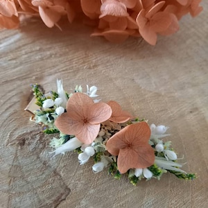 Clip barette of dried and preserved pink, green, cream and terracotta flowers - Wedding barette - Wedding hairstyle - Bridesmaid