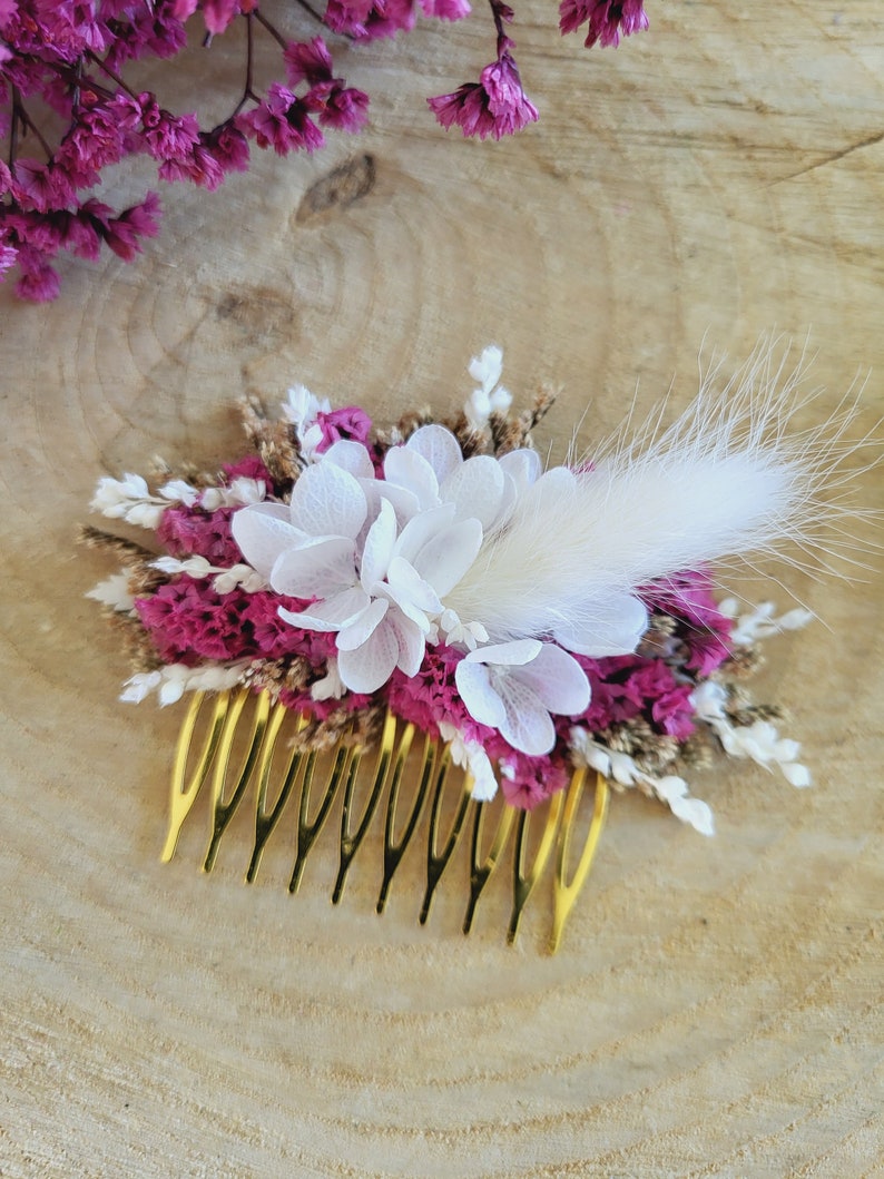 Dried and preserved flower comb Wedding hairstyle accessory Flower comb Bridal comb Bridesmaid Rose foncé