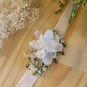 Armband van gedroogde en gestabiliseerde bloemen wit, groen/wit, groen, terracotta Bruiloft/bruid/bruidsmeisje Bloemaccessoires afbeelding 2