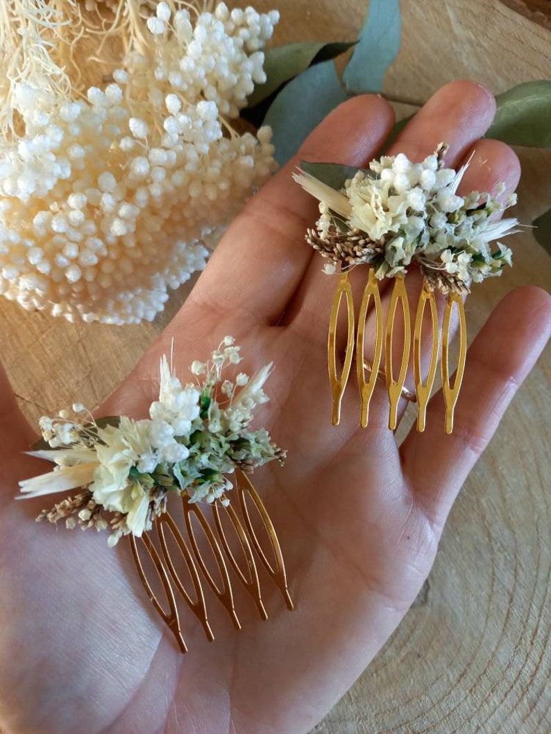 Petit peigne en fleurs séchées et stabilisées Accessoire coiffure Peigne floral Mariage Mariée Demoiselle d'honneur image 4