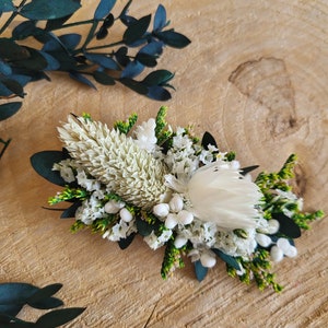 Peigne Barette pince de fleurs séchées et stabilisées fleurs verte et crème peigne eucalyptus Peigne mariage image 8