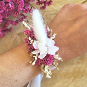 Bracelet ruban mariage en fleurs séchées & stabilisées colorés mariage Bracelet demoiselle d'honneur- Mariée Manchette corsage poignet