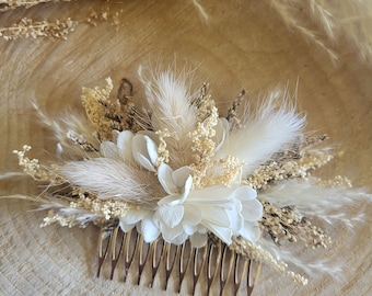 Dried flower and pampas grass comb - Nude color comb - Wedding hairstyle accessory - Bridal comb