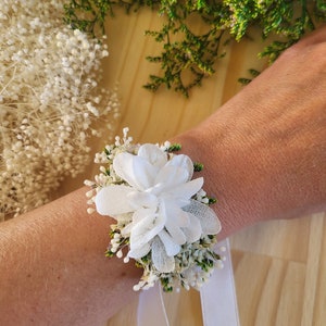 Bracelet en fleurs séchées &stabilisées blanc, vert /Blanc,vert,terracotta Mariage/Mariée/Demoiselle d'honneur Accessoires fleuris image 1