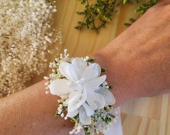 Bracelet en fleurs séchées &stabilisées blanc, vert /Blanc,vert,terracotta Mariage/Mariée/Demoiselle d'honneur Accessoires fleuris