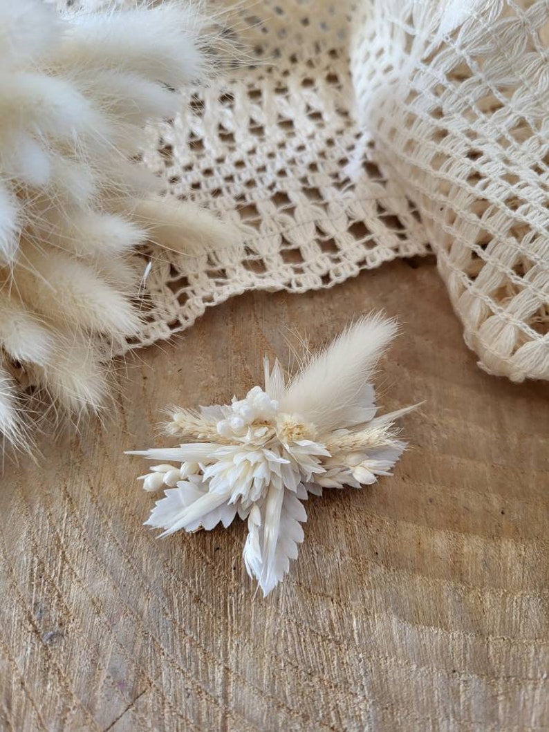 Pince barrette fleurs séchées et stabilisées blanche/crème Accessoire coiffure Peigne mariage Mariée, demoiselle d'honneur Peigne enfant image 2