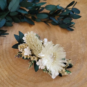 Peigne Barette pince de fleurs séchées et stabilisées fleurs verte et crème peigne eucalyptus Peigne mariage Barrette pince 6 cm