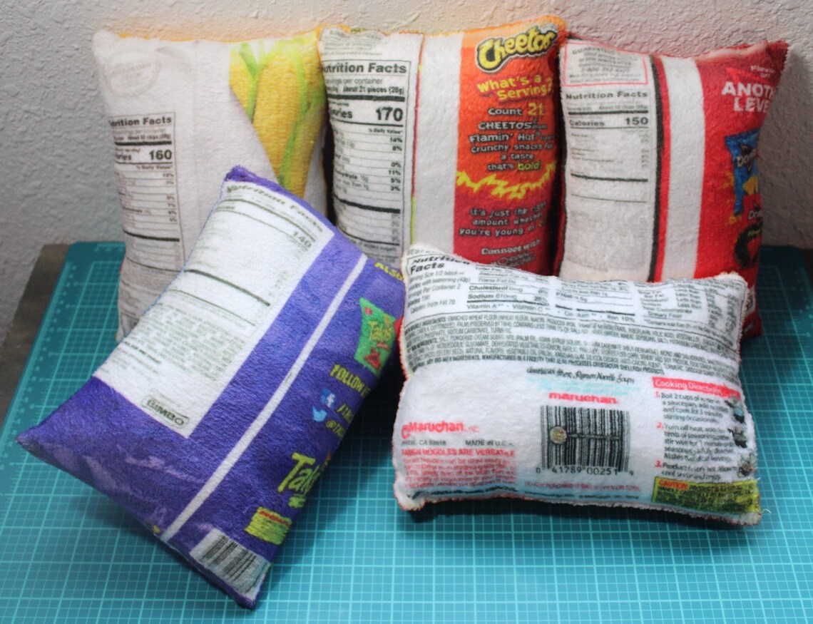 Novelty pillows chip bags noodle soups chocolate bars. Etsy