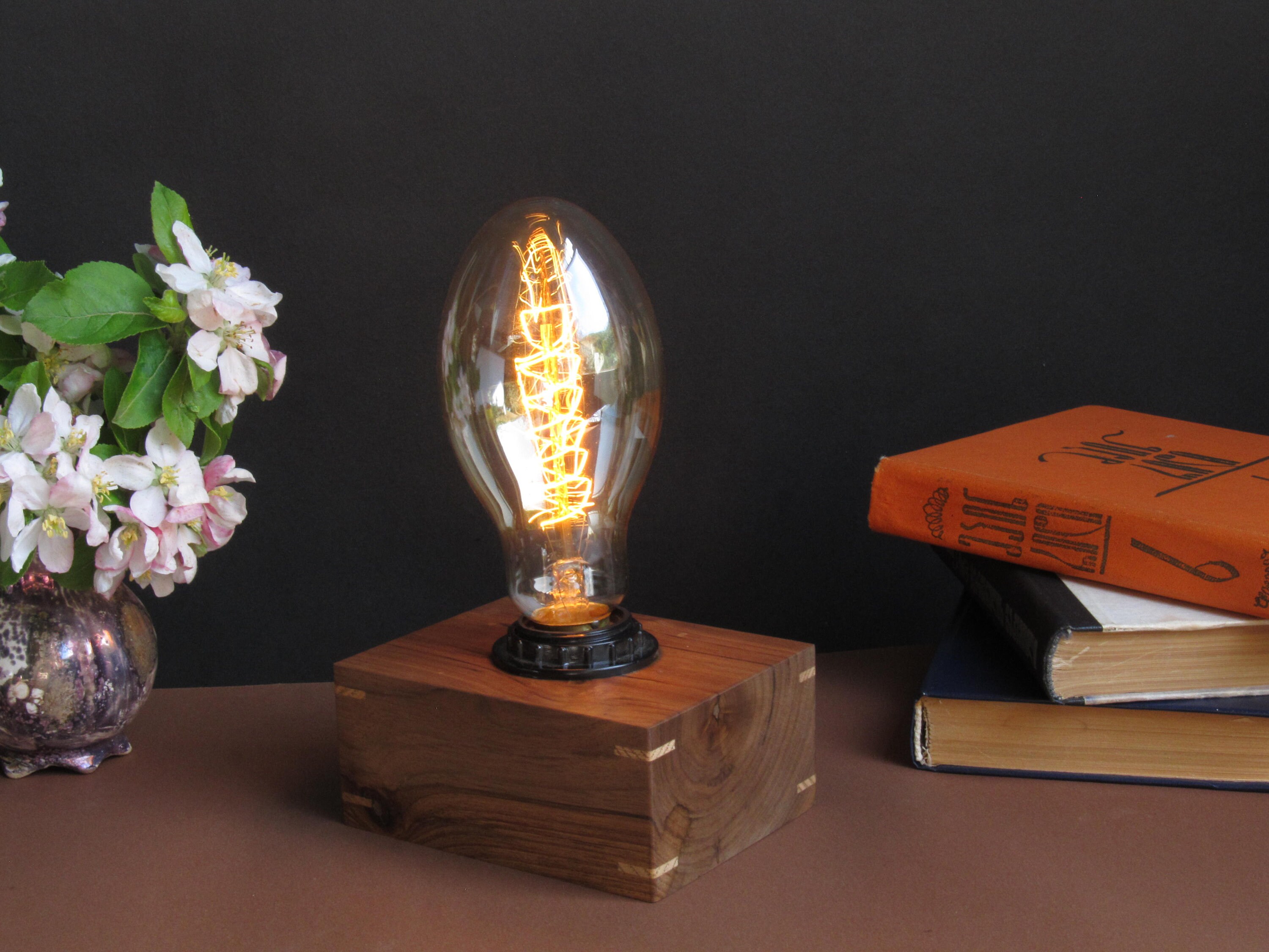 Edison table lamp with classic black solid wood walnut Etsy