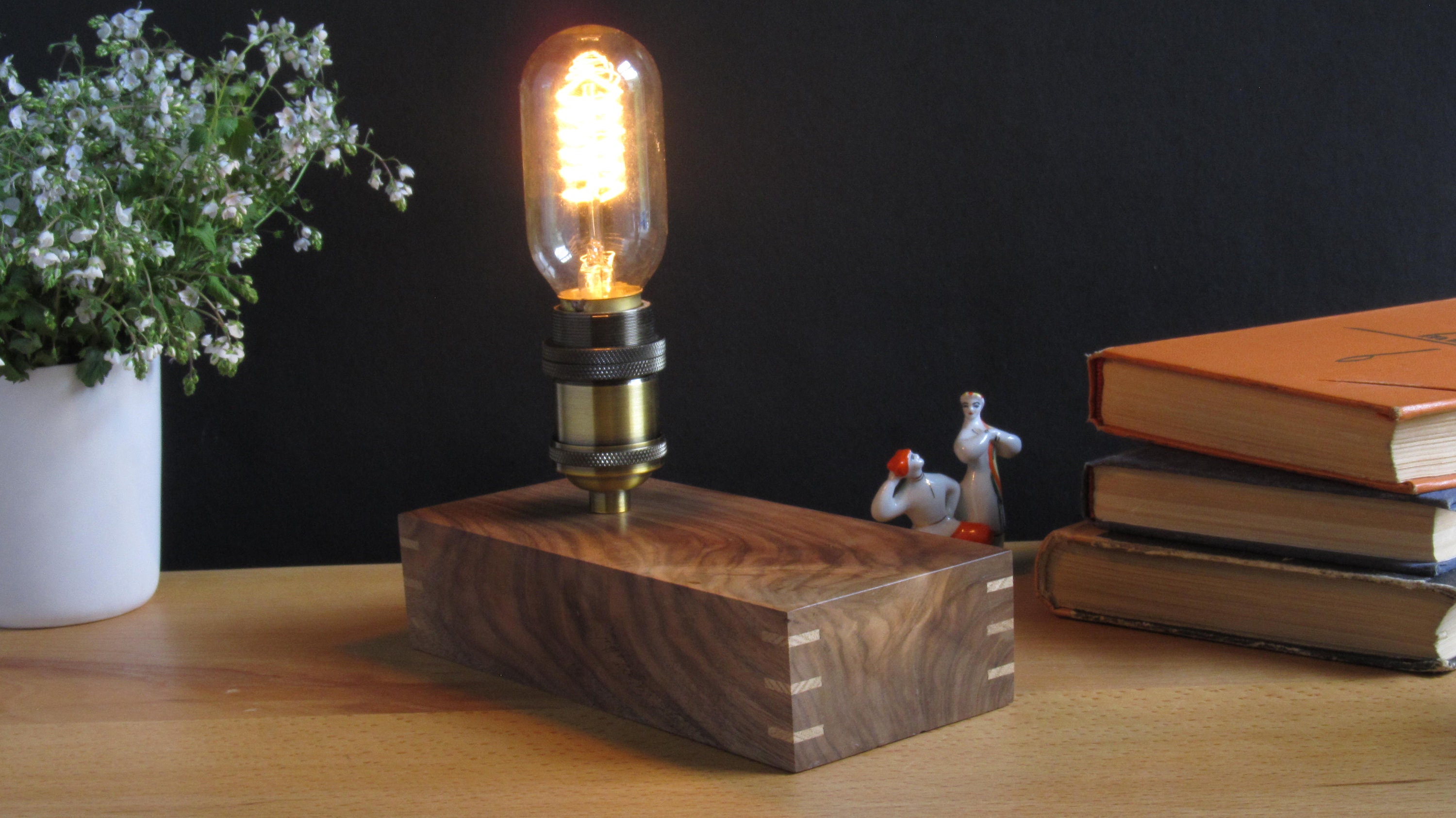 Edison table lamp classic black solid wood walnut industrial Etsy