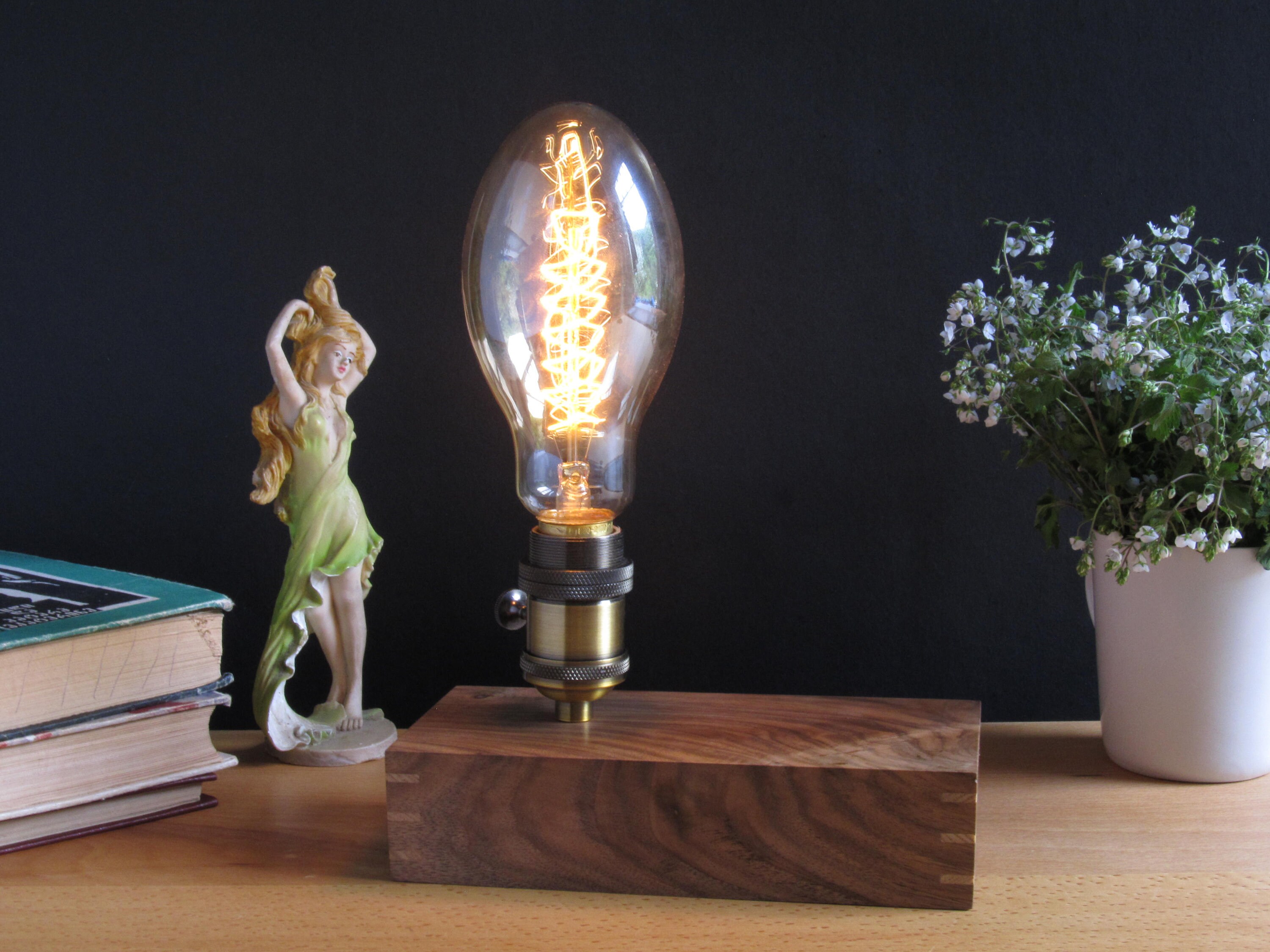 Edison table lamp classic black solid wood walnut industrial Etsy