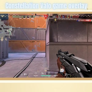May include: A first-person view of a video game, showing a player holding a gun in a snowy environment. The player's health is 91 and their ammo is 21. The game's interface is visible in the top left corner, showing the map and the player's team.