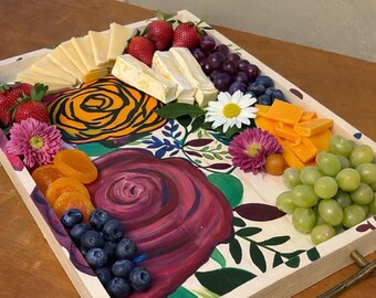 Botanical Bites Board- Hand Painted Floral Charcuterie Board