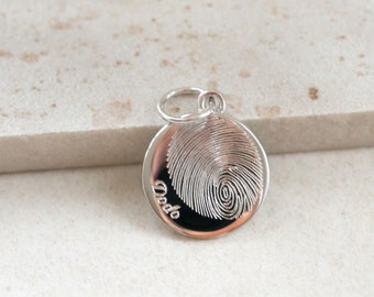 Fingerprint engraved coin pendant with name / Fingerprint necklace memorial necklace - recycled 925 sterling silver