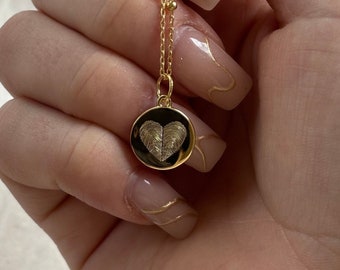 Round Heart Fingerprint Pendant/Necklace with Two Fingerprints / mothersday gift 925 sterling silver 14k gold plated