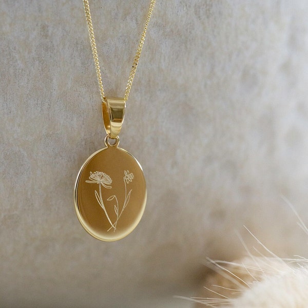 Birth Flower Necklace in 333 Yellow Gold (Real Gold) mothersday gift