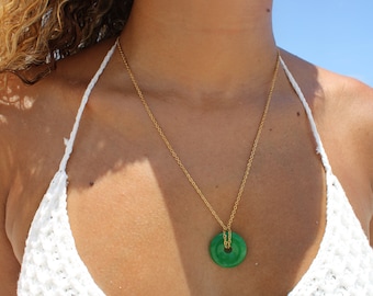 Jade-Halskette, Lucky Jade, Edelstahl, Gold oder Silber, Grüner Jade-Anhänger, 20 '', viel Glück, Fülle, Edelsteinschmuck