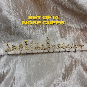 Juego de 14 manguitos nasales hechos a mano: dorados o plateados, ajustables, no requieren perforación.