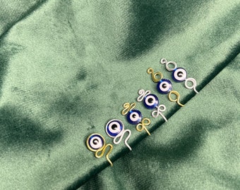 Evil Eye Nose Cuff. Easy to adjust soft wire. Faux nose cuff. Fake nose ring. No piercing needed. Gold or silver wire. Unique jewelry