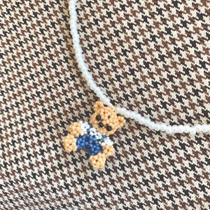 Teddy Bear Choker Necklace | Handmade Beaded Necklace w/ Teddy Bear Charm | Fall Jewelry| Light Academia Necklace | Oak | Preppy Style