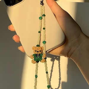 Verdell Teddy Bear Phone Charm | Bead Phone Charm | Phone Lanyard | Fall Vintage Phone Chain| Y2K | Green Phone Strap