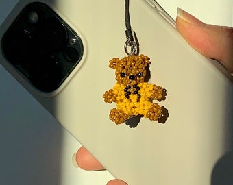 Daisy Teddy Bear Phone Charm | Yellow Teddy bear Phone Chain | Retro Key Chain |Phone Accessories | Spring Phone Charm| Y2K | Bag accessory