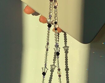 Crystal Star Phone Charm | Iridescent & Midnight Purple Bead Phone Strap