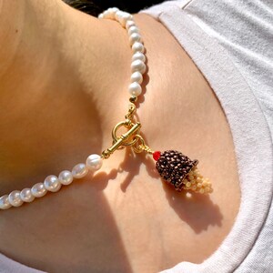 Collier Pendentif Crème Glacée - Chaîne Serpent Cuivre Hypoallergénique, Longueur Réglable 40+5 Cm, Pour Peau Sensible