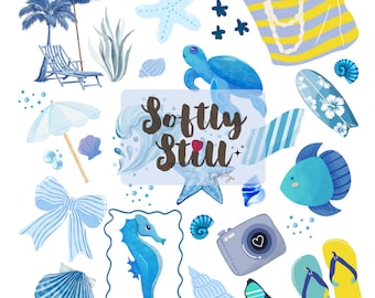 Cute Beach Seamless Pattern | Summer Ocean Digital Paper | Coastal Background | Printable Fabric & Wallpaper Design