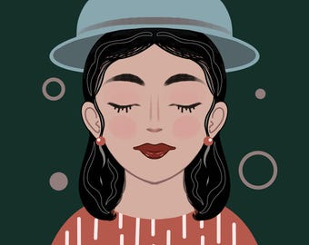 Ritratto minimalista di ragazza / Illustrazione femminile moderna (Download digitale)