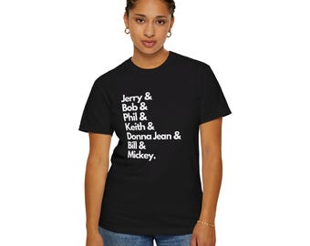 T-shirt Dead Tribute Dead Fan - Jerry, Bob, Phil, Keith, Donna Jean, Bill et Mickey - Une belle équipe de la fin des années 70. chemise Rock vintage