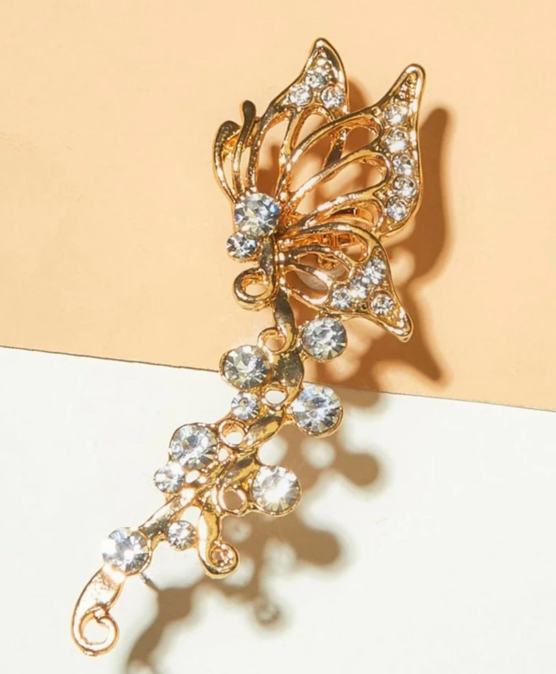 Gold Rhinestone Butterfly Ear Cuff Wrap Climber Cz Fantasy Etsy