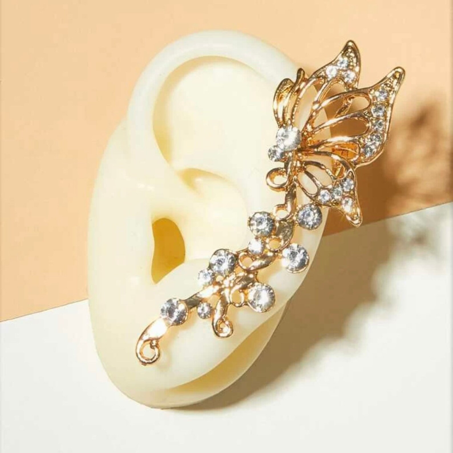 Gold Rhinestone Butterfly Ear Cuff Wrap Climber Cz Fantasy Etsy