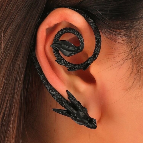 Dragon Ear Stud Cuff Wrap Earring black/silver/gold Gothic Etsy