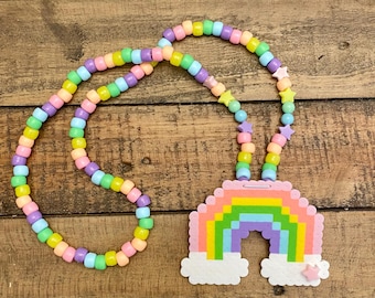Rainbow Kandi Necklace - Pastel  - Kawaii - Pride - Rave - PLUR - Festival - EDM