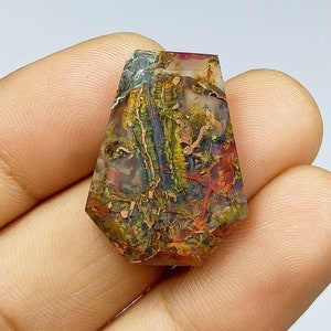 Cabochon de calcédoine 100 % cuivre natif chrysocolle naturel, cuivre natif de qualité supérieure, forme de cercueil, 25 x 19 x 5 mm, pierre précieuse en vrac