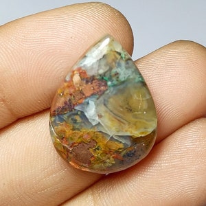 Cabochon en cuivre natif chrysocolle d'excellente qualité, calcédoine de qualité supérieure, pierre précieuse en cuivre natif, forme poire, 23 x 18 x 5 mm, pierre précieuse en vrac