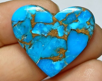 Hermoso cabujón hecho a mano de turquesa de cobre azul, piedra preciosa turquesa americana de primer grado, forma de corazón, 25x30x4 mm, piedra preciosa suelta