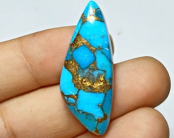 Un cabujón turquesa de cobre azul de una calidad, piedra preciosa turquesa de cobre americano de primer grado, forma elegante, 37x15x6 mm, piedra preciosa suelta