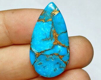 Cabujón turquesa de cobre azul de excelente calidad, piedra preciosa turquesa americana de primer grado, para joyería, forma de pera, 31x17x5 mm, piedra preciosa suelta