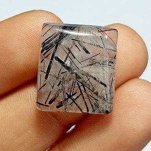 100% Natural Black Rutile Cabochon Best Quality Rutilated Quartz Gemstone For Jewelry Cushion Shape 19x17x7mm Loose Gemstone