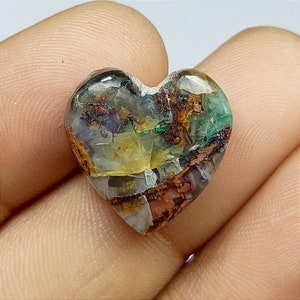 Cabochon de calcédoine et de chrysocolle en cuivre natif unique, pierre de cuivre natif de qualité supérieure, cabochons en forme de coeur, 17 x 17 x 5 mm, pierre précieuse non fixée