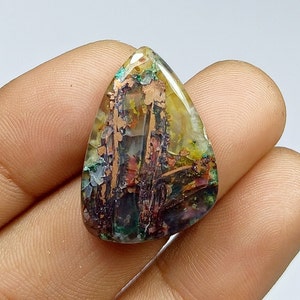 Cabochon en calcédoine et cuivre natif authentique, pierre précieuse pour bijoux, cabochon de calcédoine, pierre précieuse en vrac, 26 x 18 x 5 mm