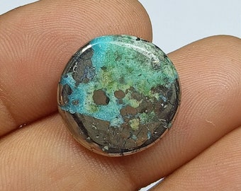 Unique Nacozari Turquoise Cabochon, Top Grade Turquoise With Pyrite Gemstone, Round Shape, 16x3mm, Loose Gemstone