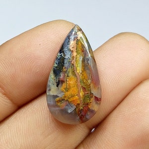 Cabochon en cuivre natif chrysocolle de qualité fantastique, calcédoine de qualité supérieure, pierres précieuses en cuivre natif, cabochons en poire, pierres précieuses en vrac, 24 x 13 x 5 mm