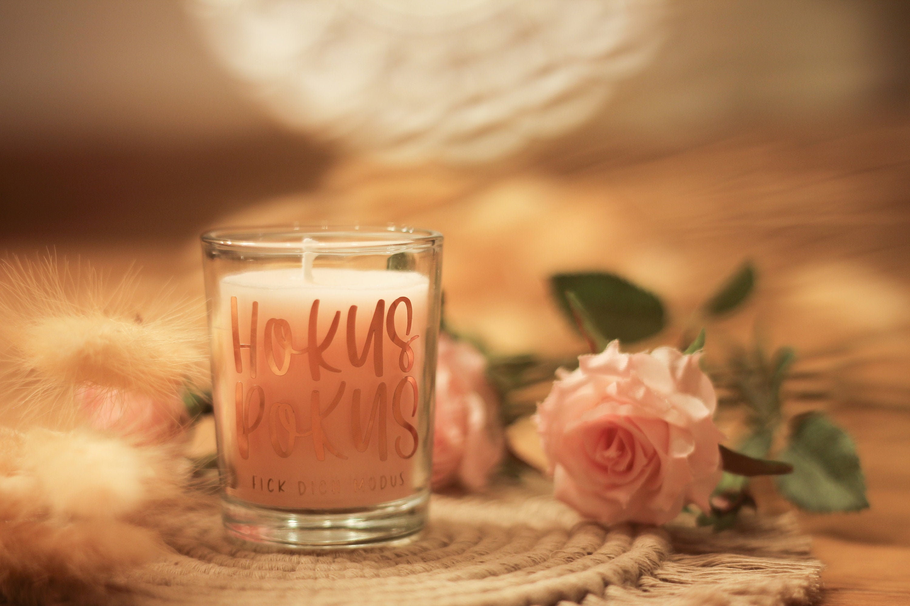 Rosa Kerze im Glas mit Spruch Rosenduft Metallic Etsy