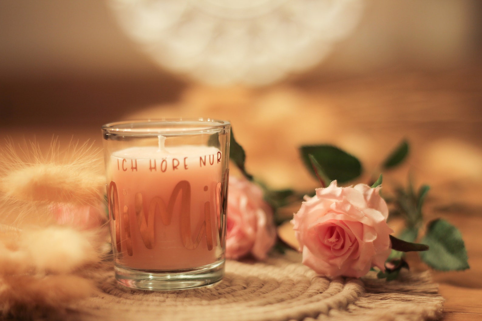 Rosa Kerze im Glas mit Spruch Rosenduft Metallic Etsy